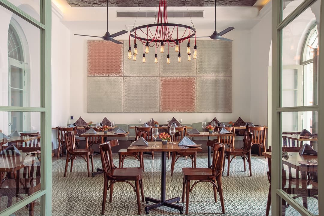 Church Street Social restaurant interior with chandelier