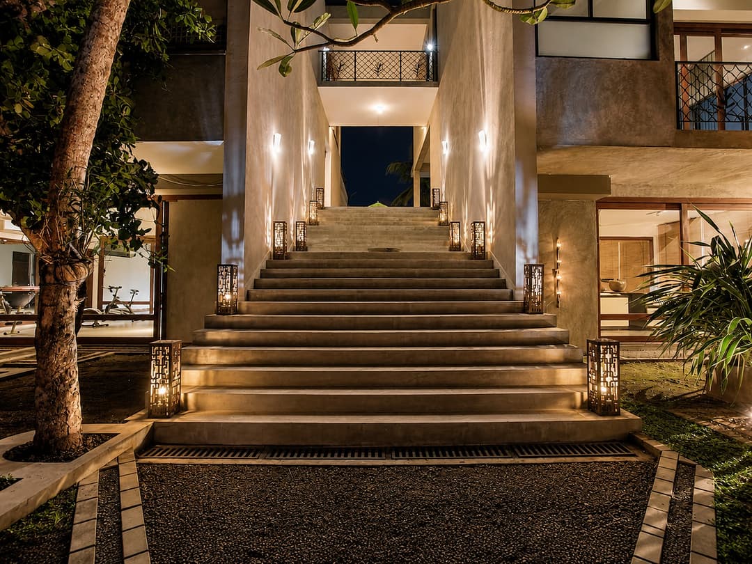 Mirissa entrance stairway at night