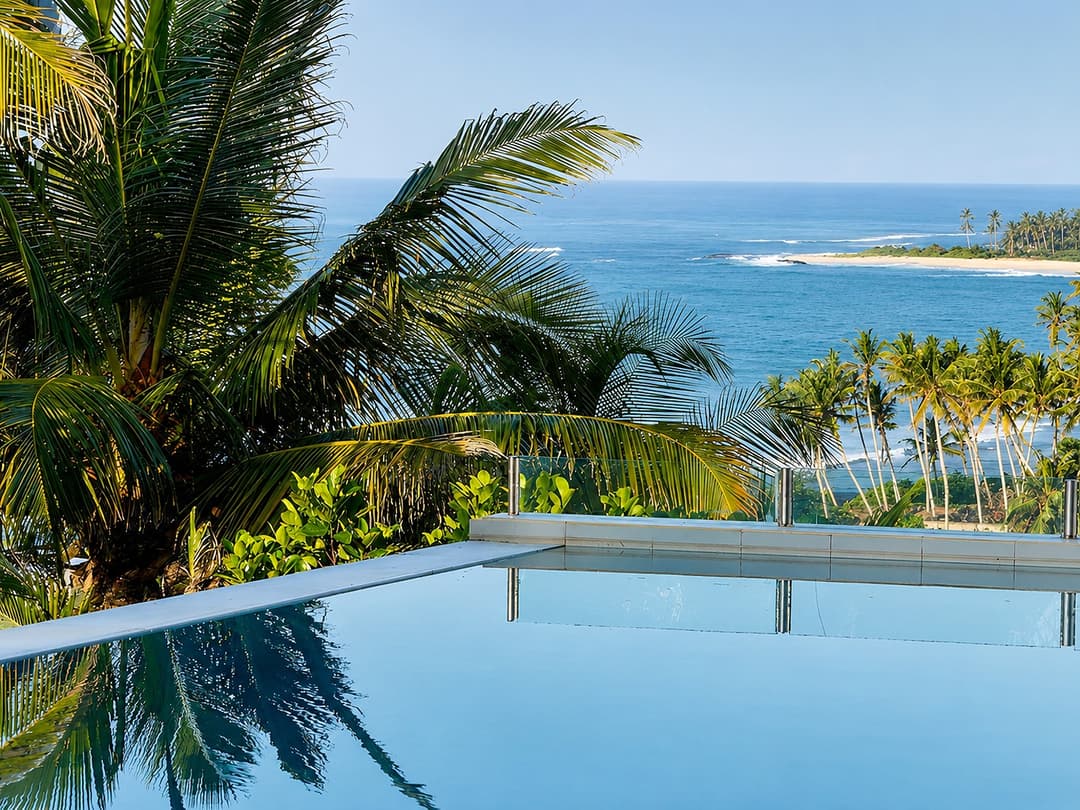 Mirissa plunge pool framed by palm trees