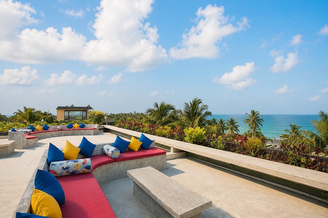 Mirissa rooftop lounge seating by day