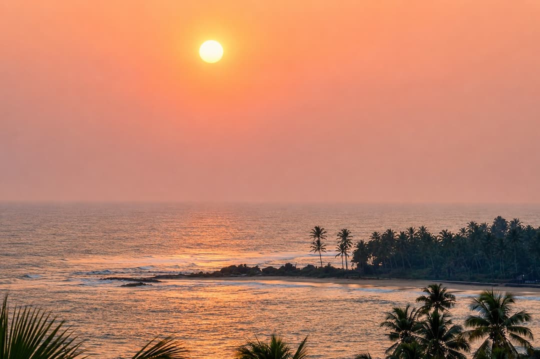 Mirissa rooftop lounge with sunset view