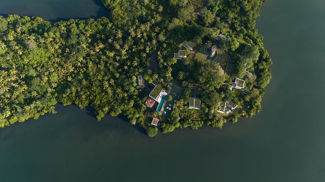 Tri Ahangama aerial island forest view