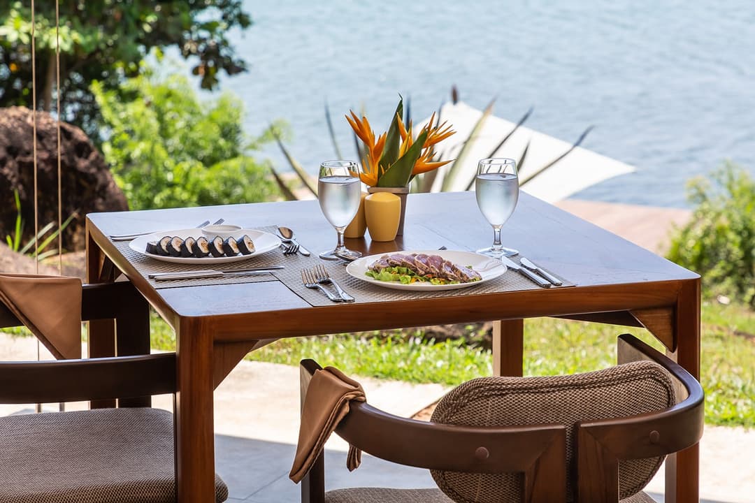 Tri Ahangama outdoor dining table by the lake