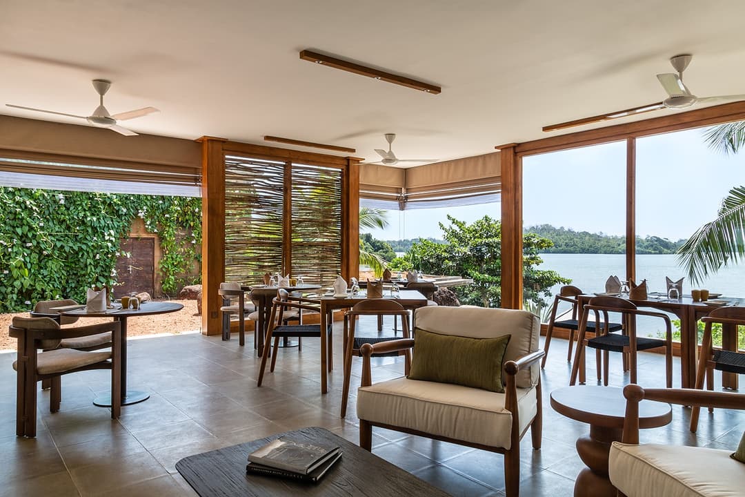 Tri Ahangama restaurant interior with lake view