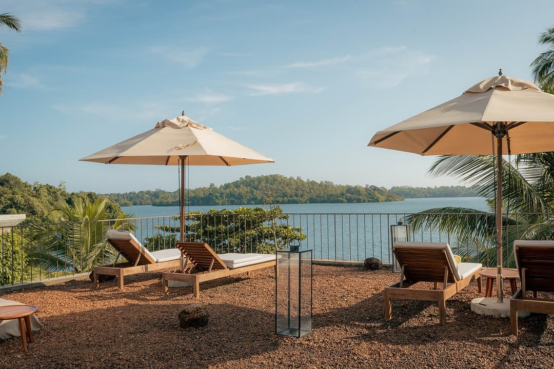 Tri Ahangama sunset deck umbrellas with ocean view