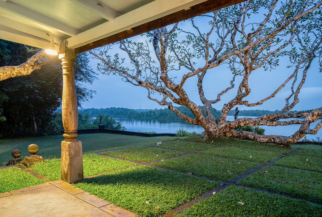 Lunuganga Bentota garden lawn view at dusk