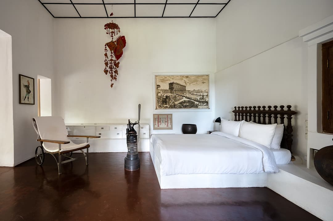 Lunuganga Bentota bedroom with desk and art