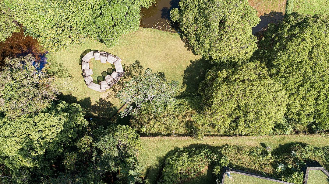 Lunuganga Bentota aerial garden sculpture view