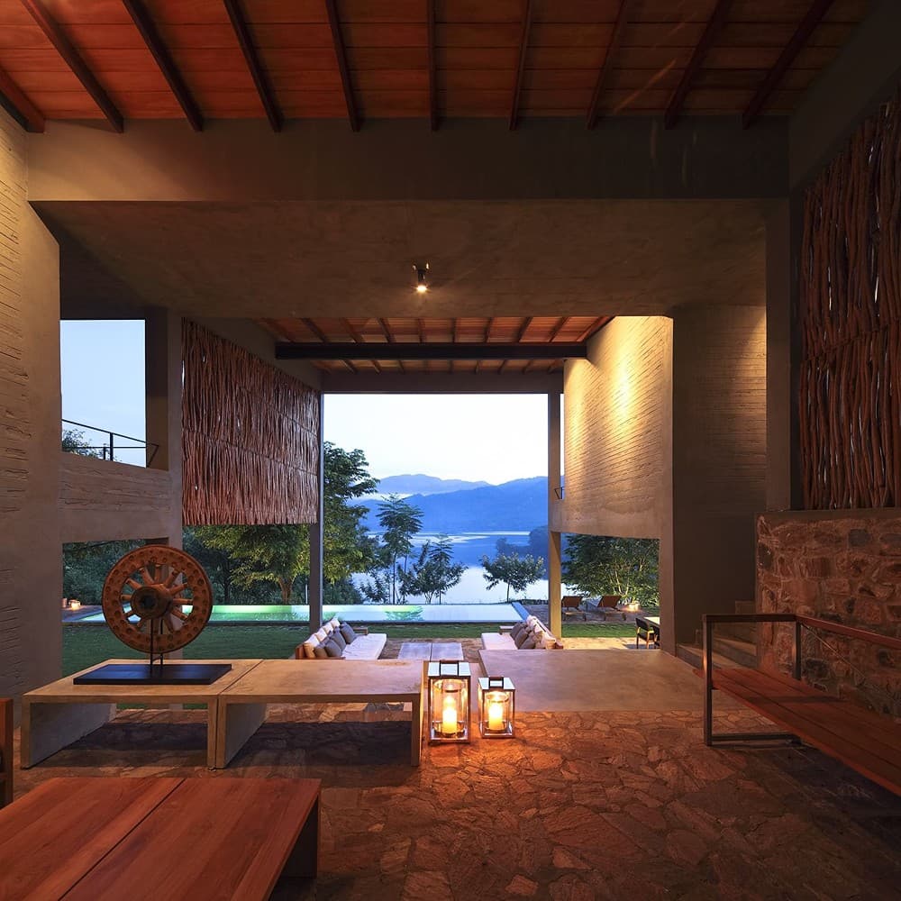 Digana lounge with lanterns and lake view