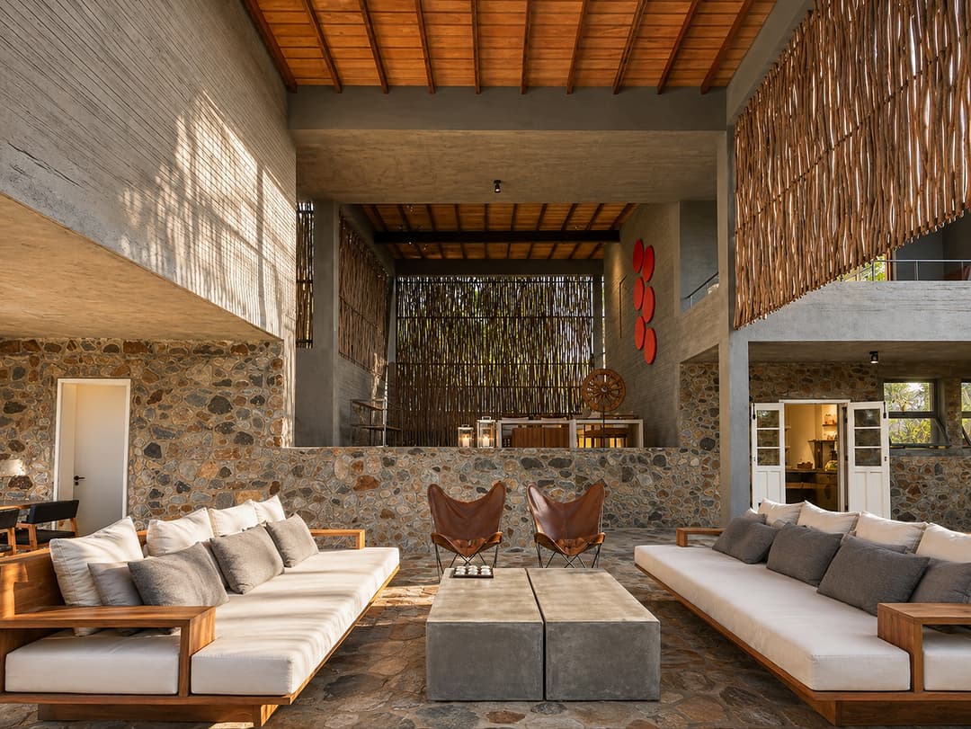 Digana exterior corridor with stick wall screen