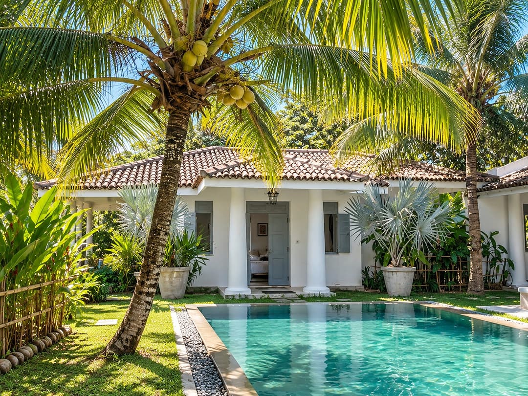 Duwa House Ahangama exterior with pool and palms