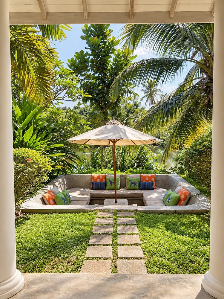 Ahangama sunken lounge with garden path
