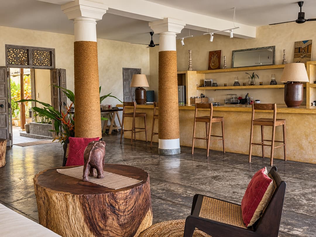 Villa Marisol bar interior with elephant statue
