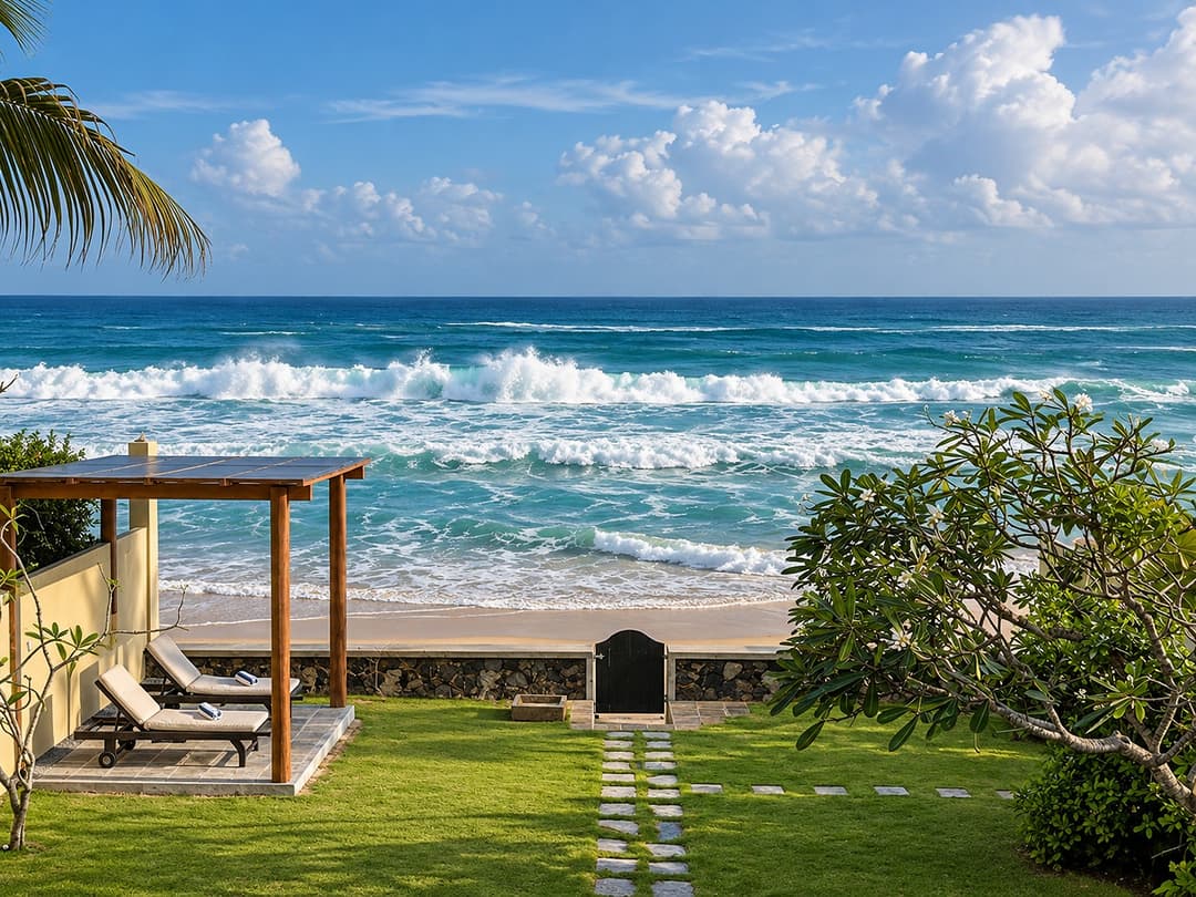 Villa Marisol beach pergola with ocean waves