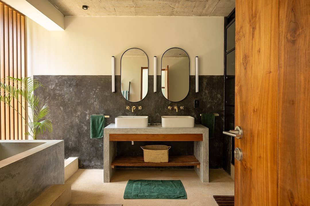 Talpe bathroom double sink stone view