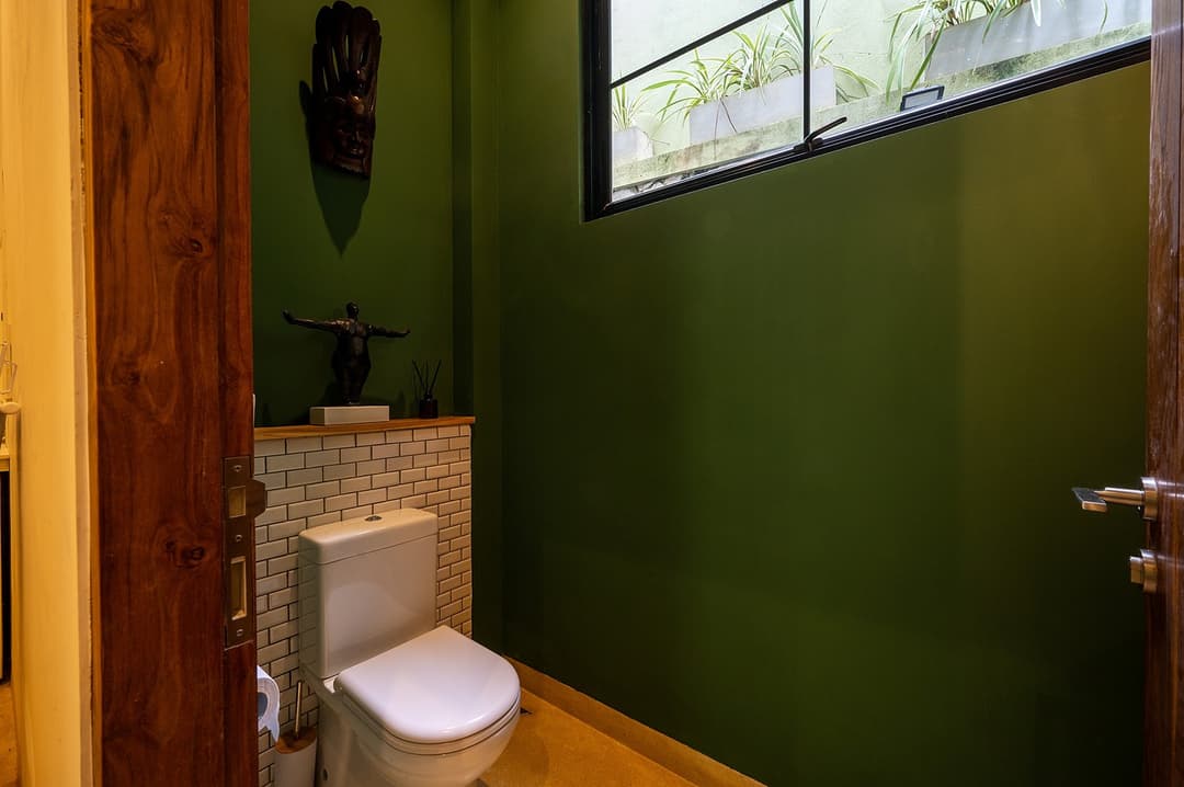 Talpe bathroom with toilet and green door