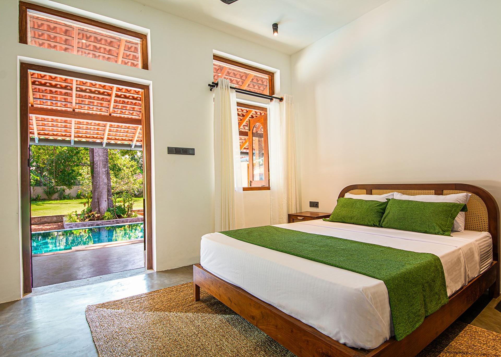Villa bathroom with towel ladder and natural light