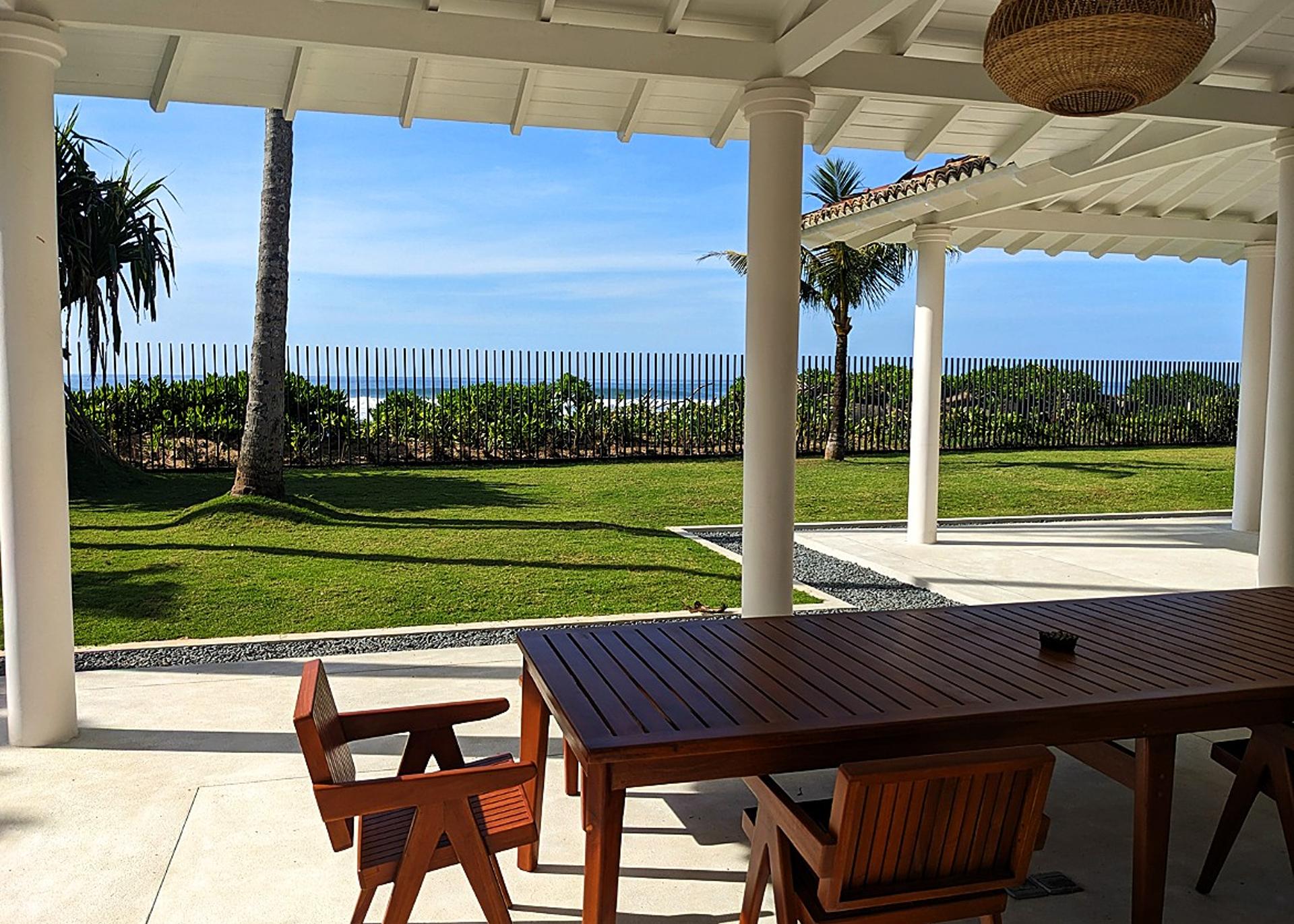 Covered outdoor dining pavilion with pool view at Salt and Stone, Ahangama, Sri Lanka