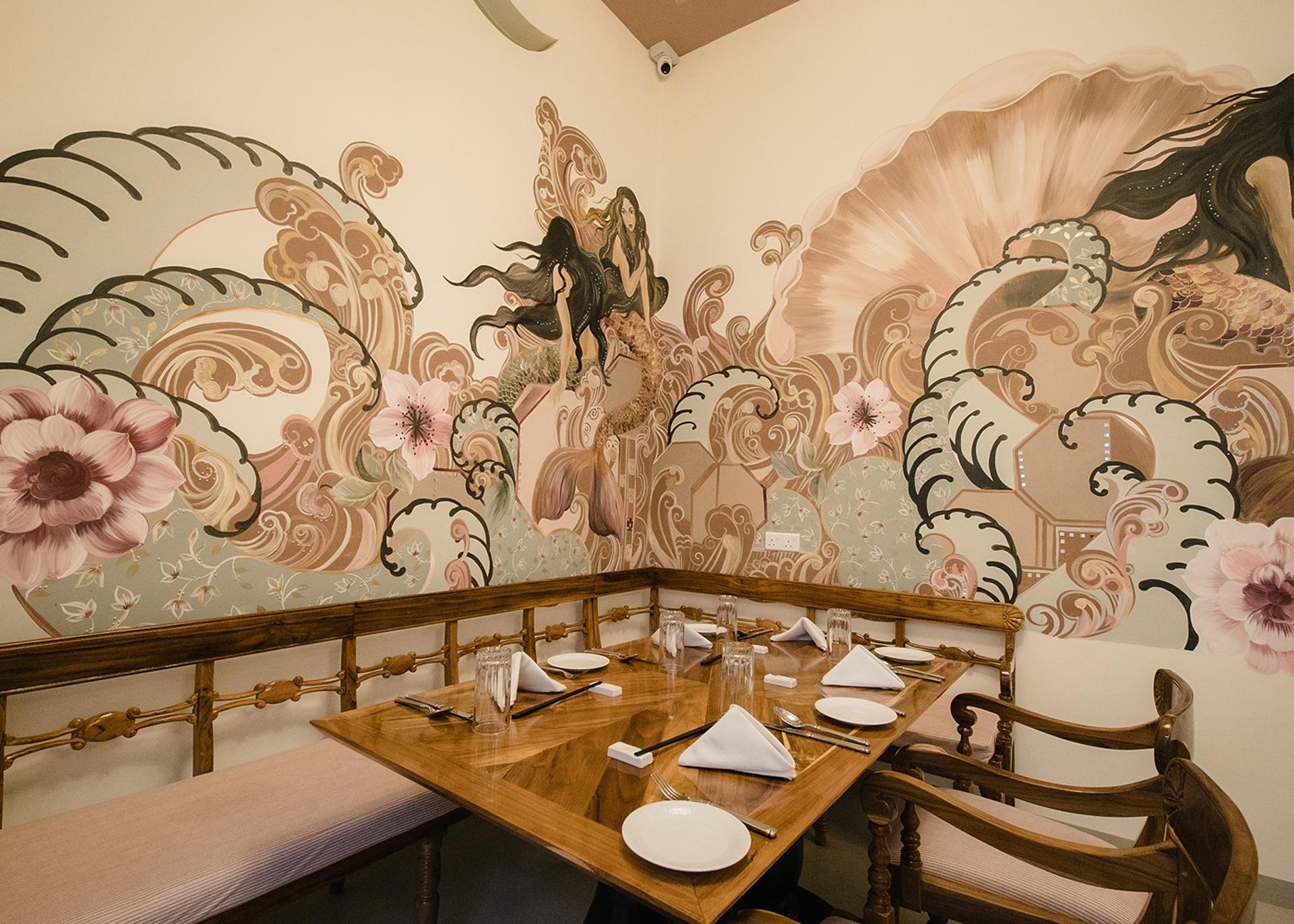 Restaurant mural wave detail, Padmaraga Galle Fort