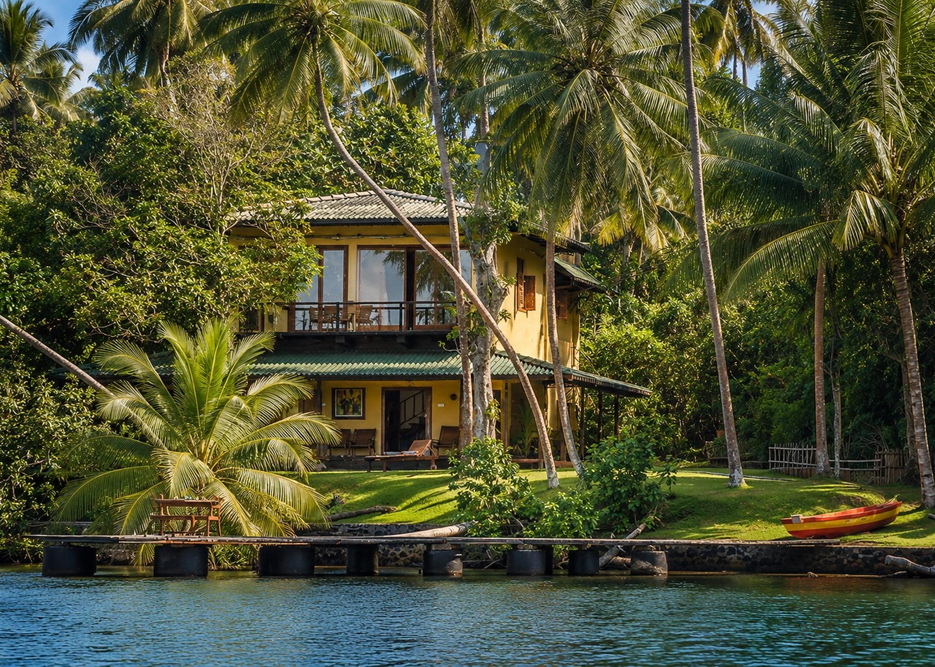 Kingfisher House Koggala aerial side view from the water