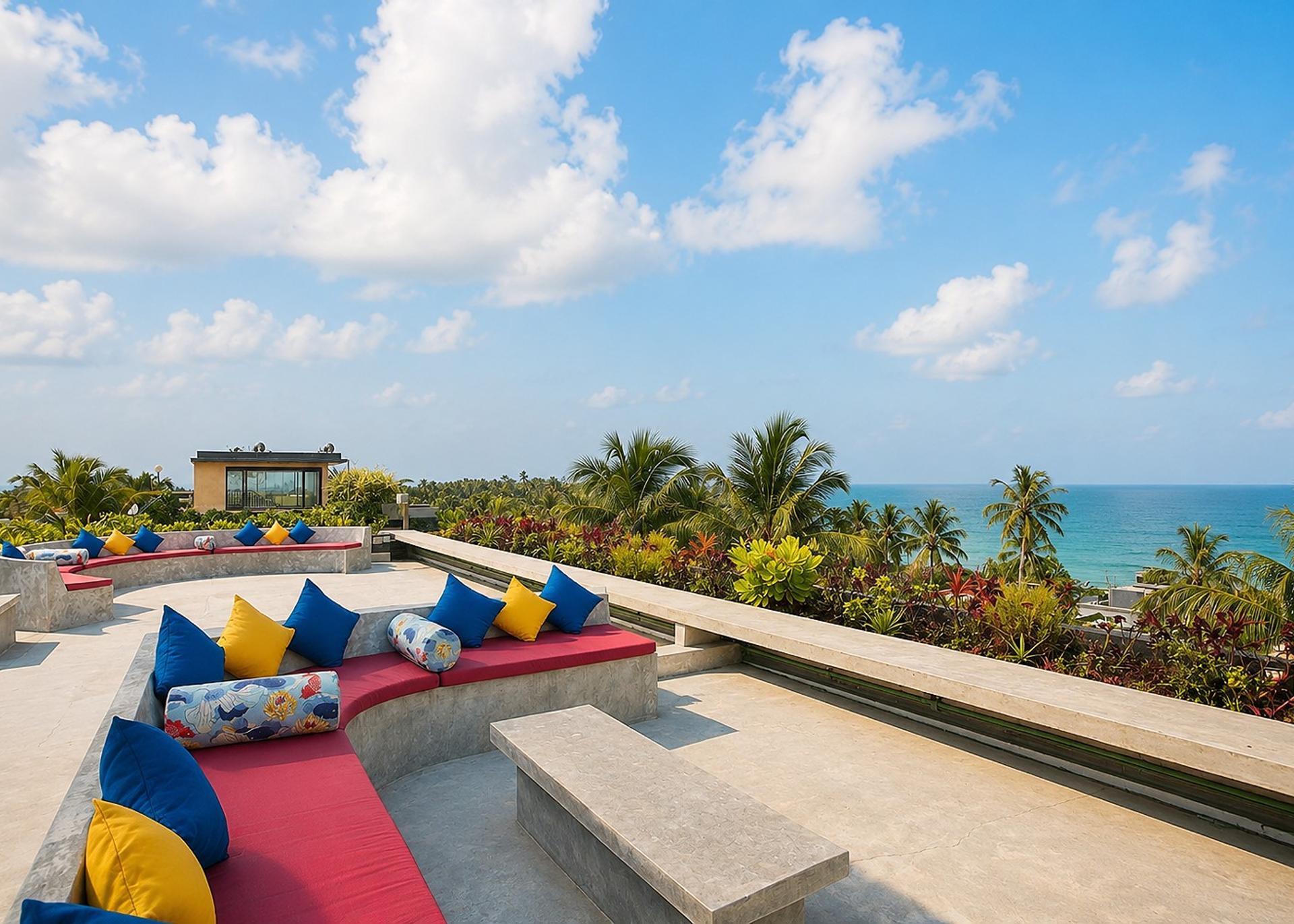 Mirissa rooftop lounge seating by day