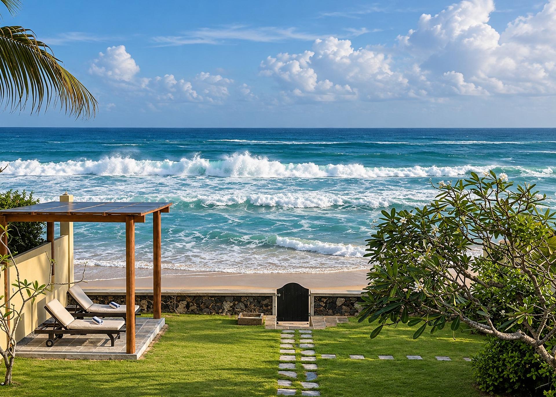 Villa Marisol beach pergola with ocean waves
