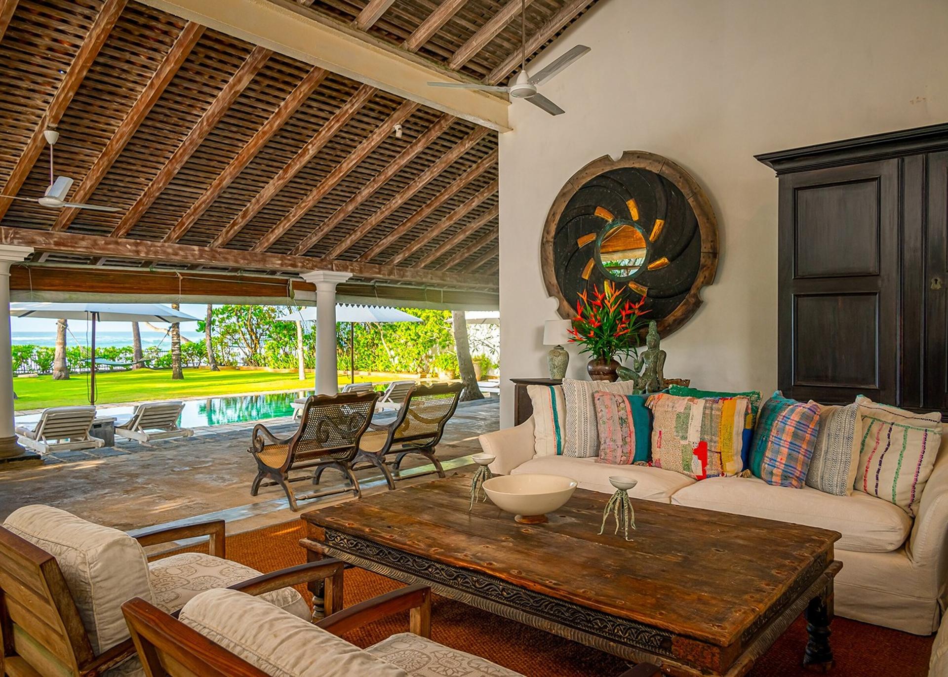 Habaraduwa living pavilion with wood ceiling