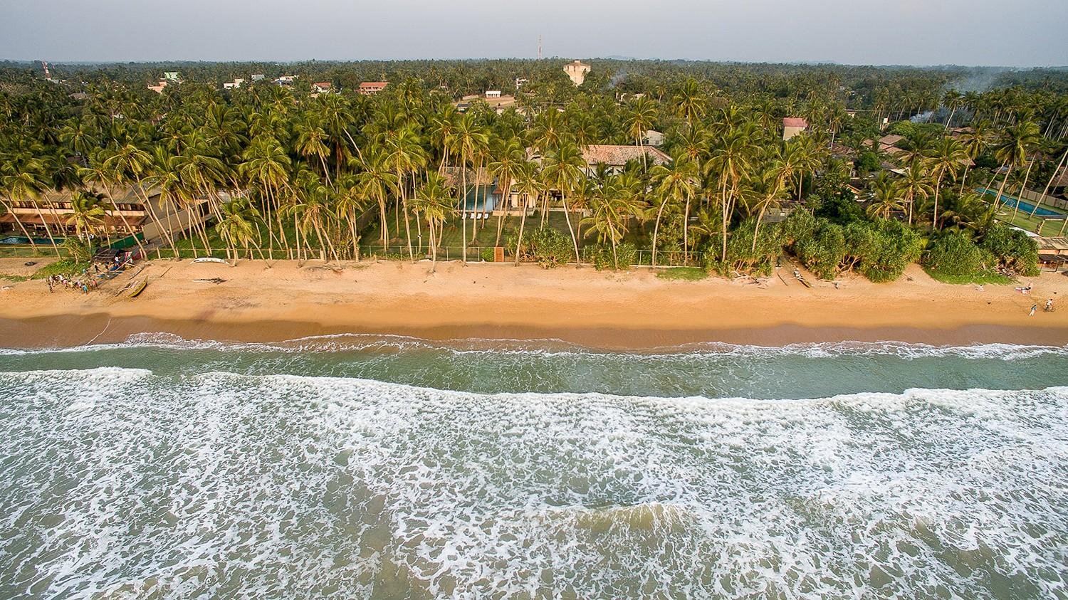 Aerial beach wide view, The Villa by CC Wadduwa
