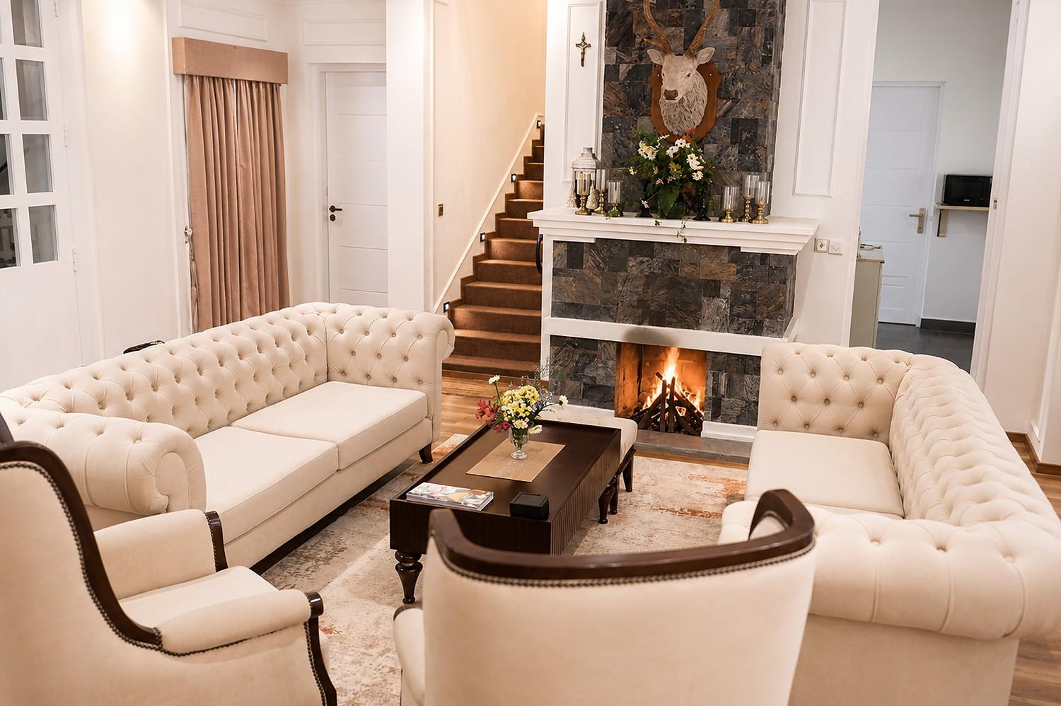 Living room with fireplace lit, The Mystique Nuwara Eliya