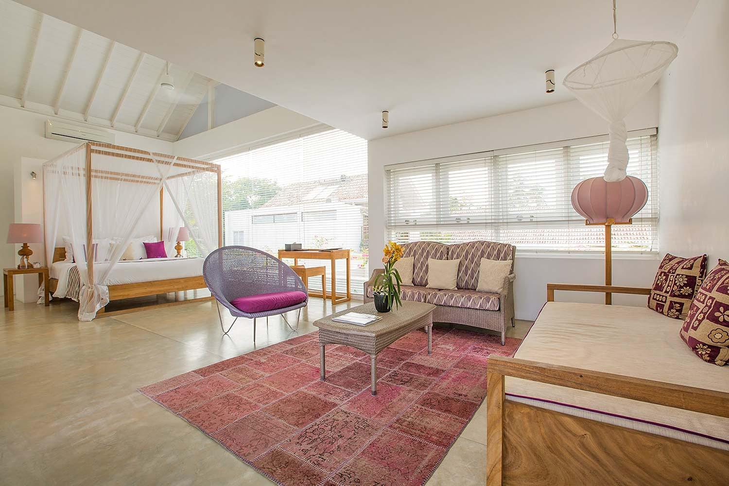 Bedroom canopy with pink accents, Sri Sharavi Mirissa