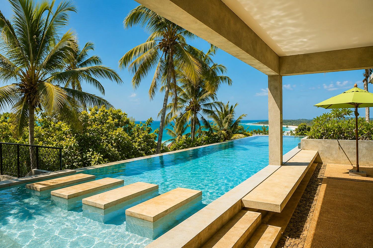 The Cape Mirissa pool with steps by day